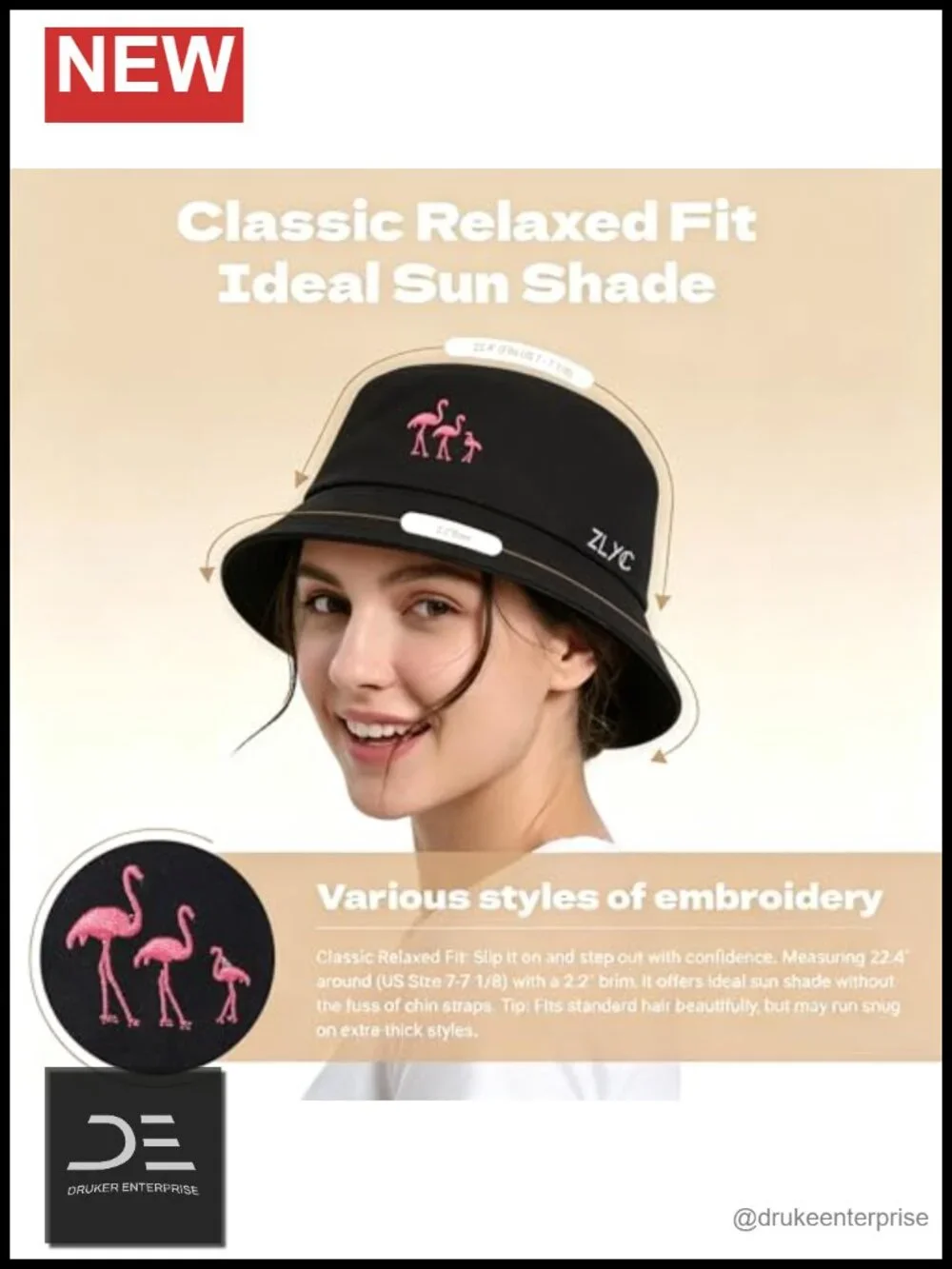 Cotton Bucket Hat Embroidered Packable Sun Hat Travel Cap